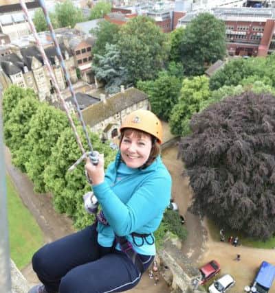 Charity abseil, at Peterborough Cathedral. Gillian Beasley EMN-160907-175514009