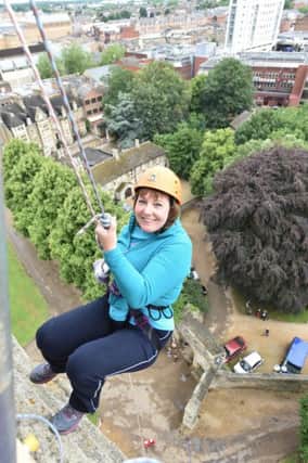 Charity abseil, at Peterborough Cathedral.  Gillian Beasley EMN-160907-175514009