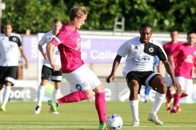 Posh captain Chris Forrester in action at Boreham Wood. Photo: Joe Dent/theposh.com.
