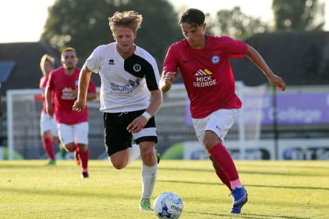 Tom Nichols in action for Posh at Boreham Wood. Photo: Joe Dent/theposh.com.
