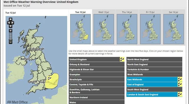A yellow weather warning for rain has been issued this afternoon by the Met Office