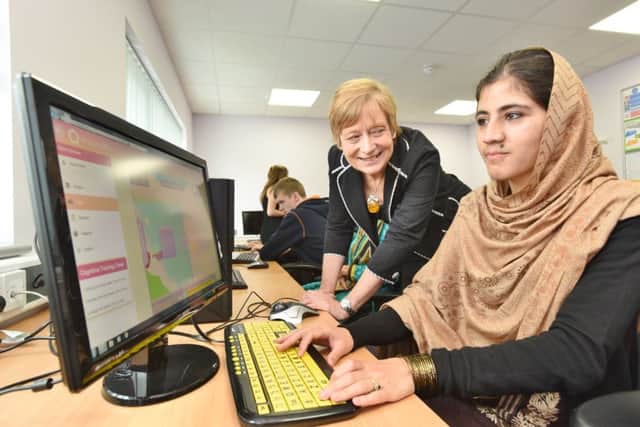 Launch of partnership with PCC and MyCognition to bring personalised brian training to young people at the City College, Peterborough.Allison Sunley of PCC with Palwasha Bahram EMN-161207-133318009