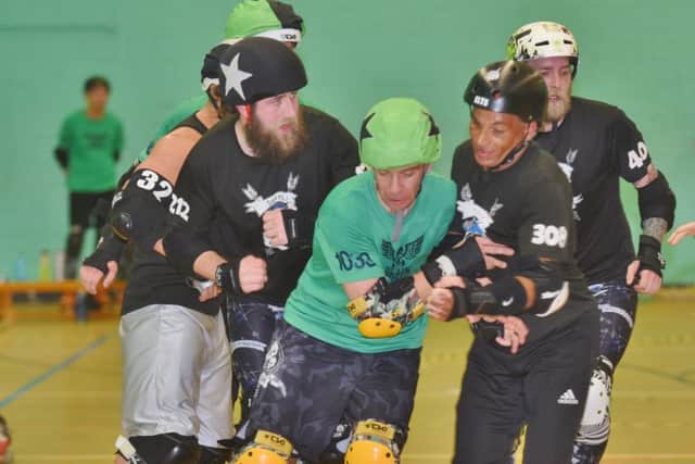 Action from the roller derby play-off between Brawls of Steel and Suffolk Rollers at Bushfield. Photo: David Lowndes.