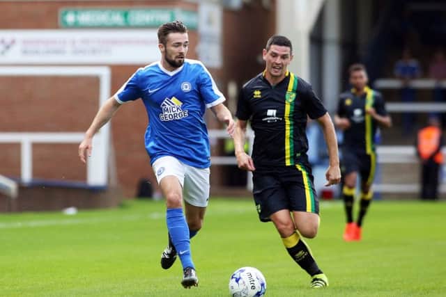 Gwion Edwards in action on his Posh debut against Norwich. Photo: Joe Dent/theposh.com.