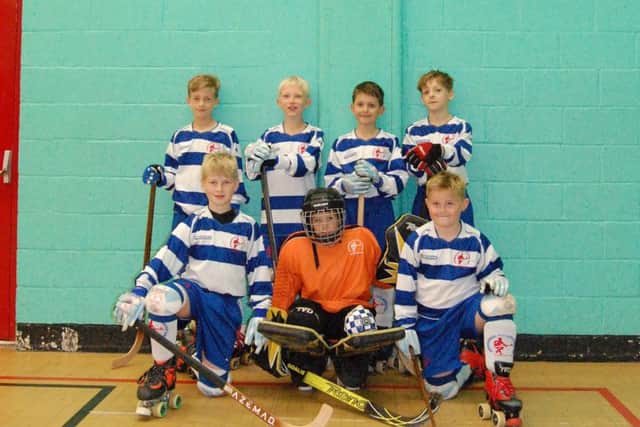 Peterborough Roller Hockey Under 11s: left to right, back row: Max Starbuck, Syzmon Koltuniak, Jake Owen, Murray Braybrook, front row left to right: Jack Baker (Captain), Mason Gentry (GK), Eddie Anderson.