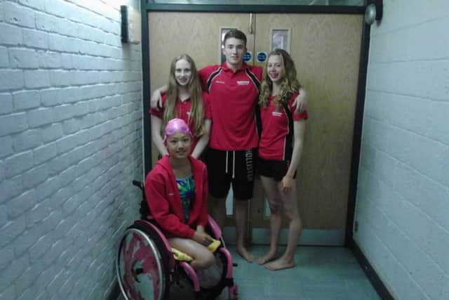 Deepiongs swimmers attending the British Summer Championships: front Miki Lin-Gao, back from left, Bailie Harrison, Alex Wray, Isabel Spinley.