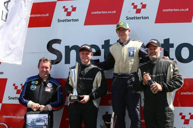 Anthony Barnes (second left) on the podium at Snetterton.