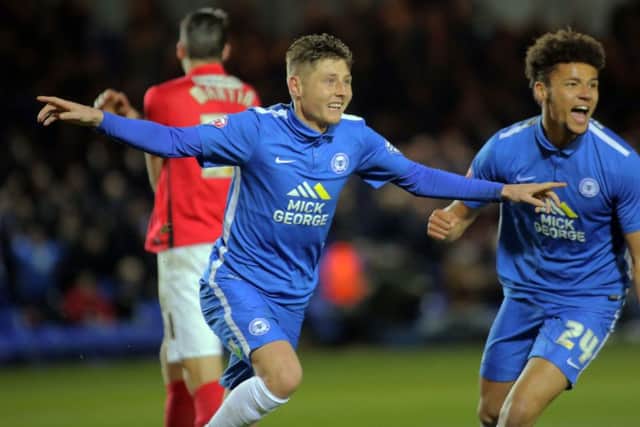 Harry Beautyman after scoring a goal for Posh. Photo: Joe Dent/theposh.com.