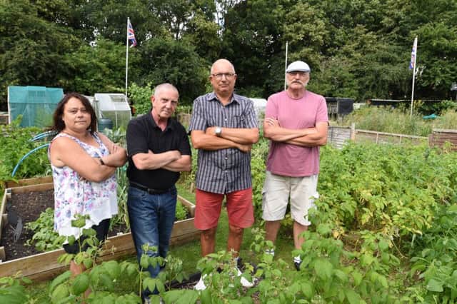 Orton Malborne allotment holders  Sharon Phillips, Stan Glendenning, Stephen martin and Charlie Horton -  victims of theft from their allotments. EMN-160726-084651009