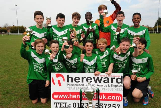 Leo da Silva Lopes (back row centre) with his cup winning Powerleague Under 14 team.