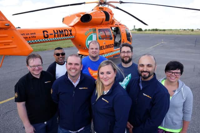 The Amazon fundraisers at RAF Wyton with the MAGPAS team