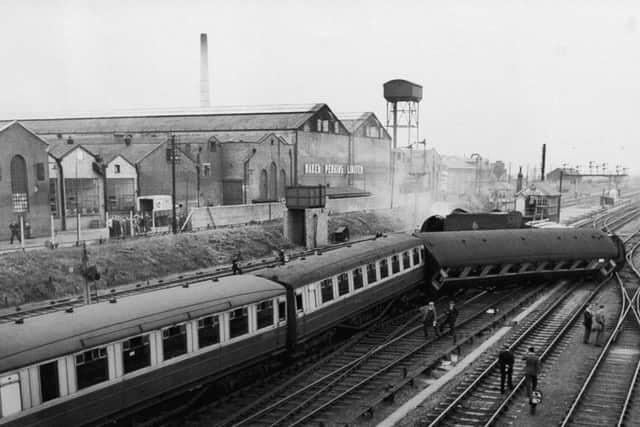 The locomotive was completely derailed and the two leading coaches fell onto their sides.