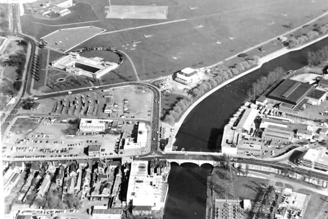 AERIAL VIEW: This picture was taken in 1973 and shows Town Bridge crossing the River Nene. City landmarks in view are the Lido and the Key theatre. The city courts had not yet been built.