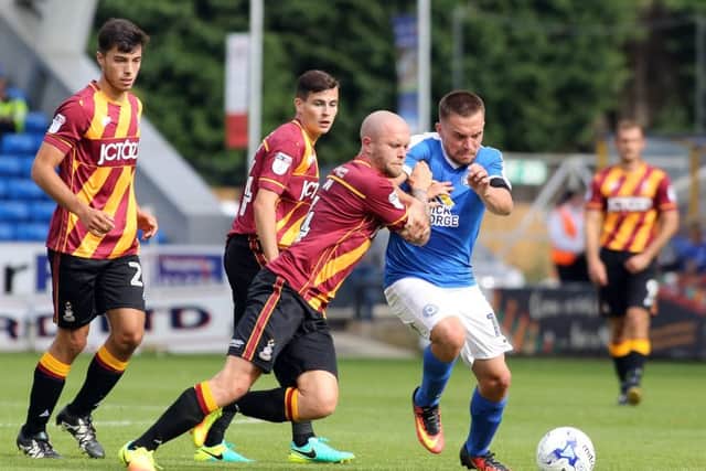 Posh striker Paul Taylor tried to make things happen against Bradford City. Photo: Joe Dent/theposh.com.