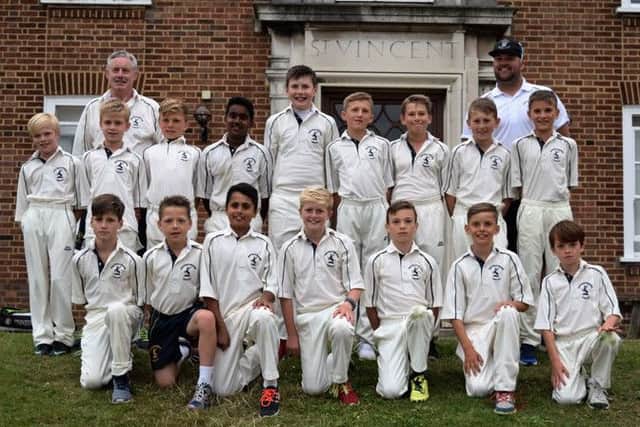 Hunts Under 11s. Back row: Dave Summers (coach), Matt Slack (assistant coach); Middle row: Finley Lyons, Charles Anslow, Matthew Mills, Sri Sivaraman, Oli Ford, Sam Evans, Sam Jarvis, Ethan Rice, Sam Noble; Front row: Connor Redpath, Charlie Fytche, Rohan Kundaje, Ben Lemmon, Josh Upton, Jacob Weir, Alex Spragg.