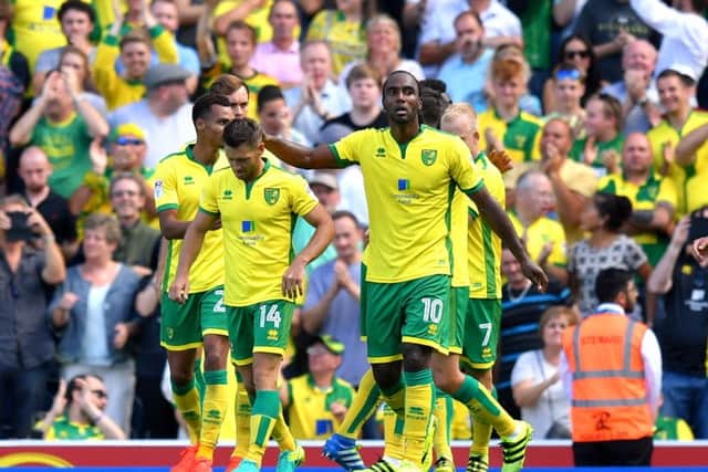 Norwich City's Cameron Jerome celebrates scoring against Blackburn.