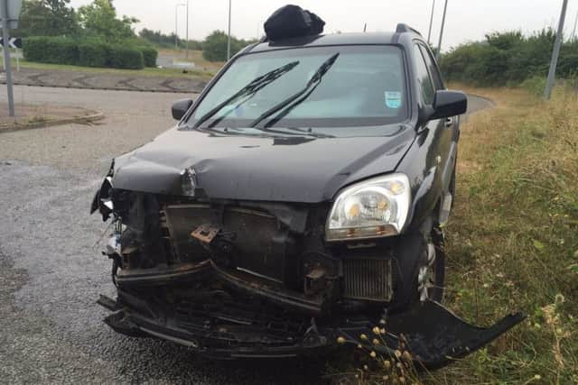 Crashed car in Sawtry this morning