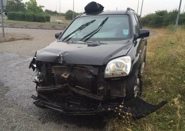 Crashed car in Sawtry this morning
