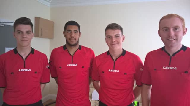 Foyle Cup referees  (from the left) Oliver Hollyoak, Ashley Baldock-Smith, Wil Bromfield and Richard Fullicks.