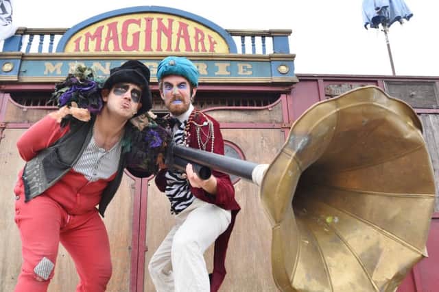 #Park Tales at Thorpe Meadows. Pictured  are  Owen Jenkins and Maxwell Tyler from the  Imaginary Menagerie theatre group EMN-160820-181152009
