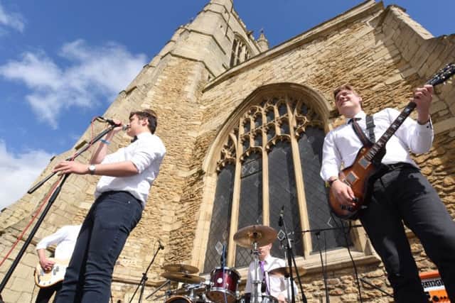 Celebration of Youth Day in the city centre.  Ben Hale, Gavin Weston, Pete Godly and Joe Fovargue as Caustic Lights playing outside St John's Church EMN-160820-181510009
