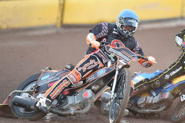 Danny Halsey in action in heat two against Redcar. Picture: David Lowndes
