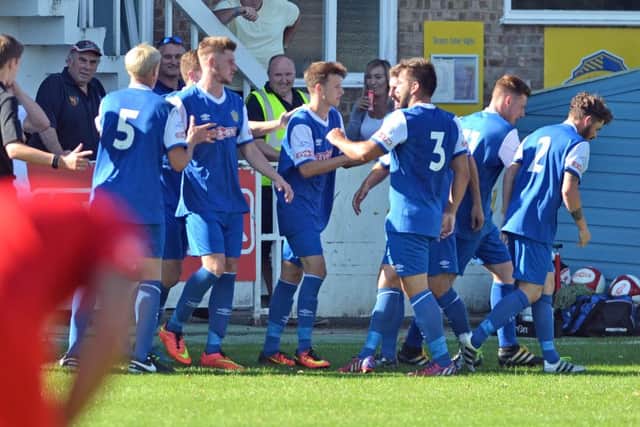 Spalding celebrate scoring their second goal. Picture: Tim Wilson