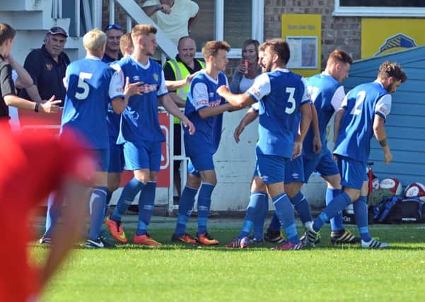 Spalding celebrate scoring their second goal. Picture: Tim Wilson