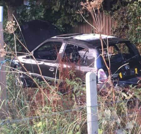 The scene of the car fire in Thorney Road in Eye