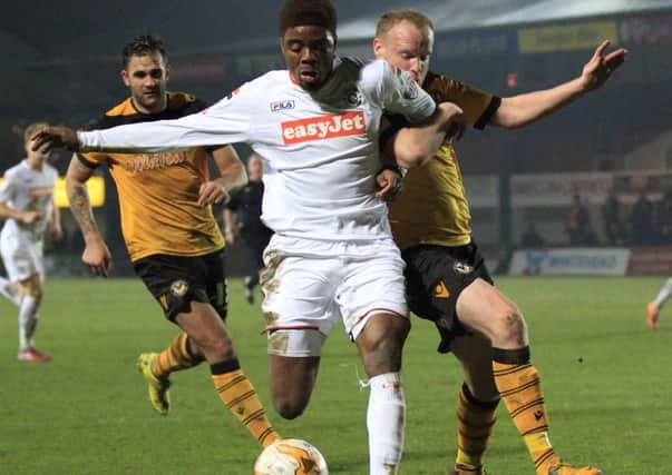 Nathan Oduwa in action when on loan at Luton.