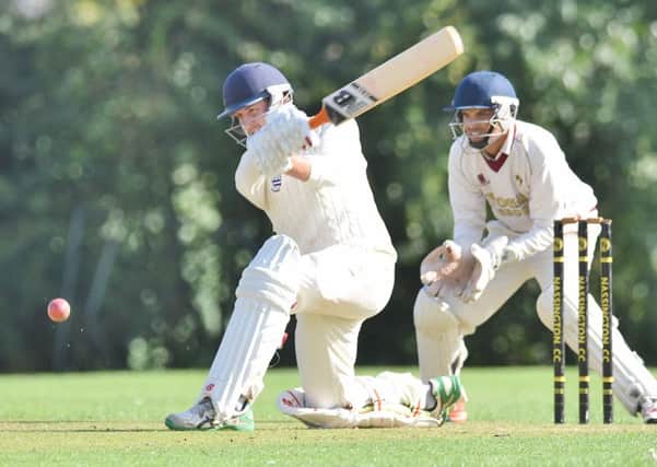 Sam Evison hits out on his way to 94 for Bourne against Nassington. Photo: David Lowndes.