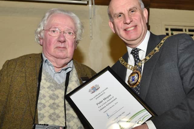 Civic Awards at Peterborough Town Hall. Peter Moyse from the John Clare Society gets the lifetime achievement award from Mayor EMN-160225-165316009