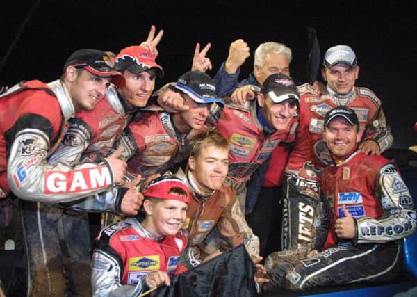 Richard Hall  (third from left) celebrates Panthers Elite League Grand Final triumph in 2006.