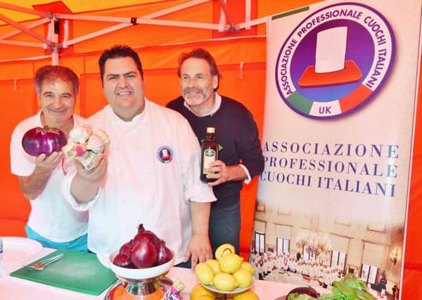 Italian chef Carmelo Carnevale with event organiser Gino Manna and Angelo Passero EMN-161109-100132009