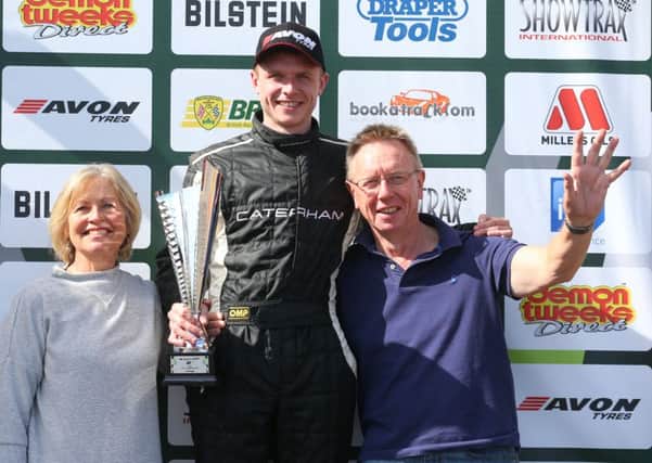 Anthony Barnes celebrates his championship win with his parents. Picture:  Jon Bryant/snappyracers.com