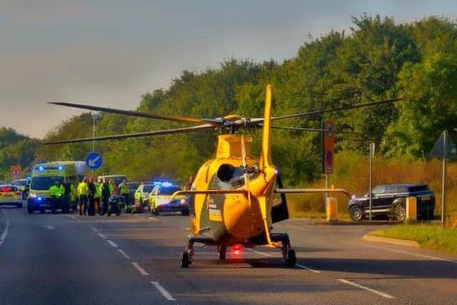 The scene on the A605 this morning: Photo: @Xbordercops
