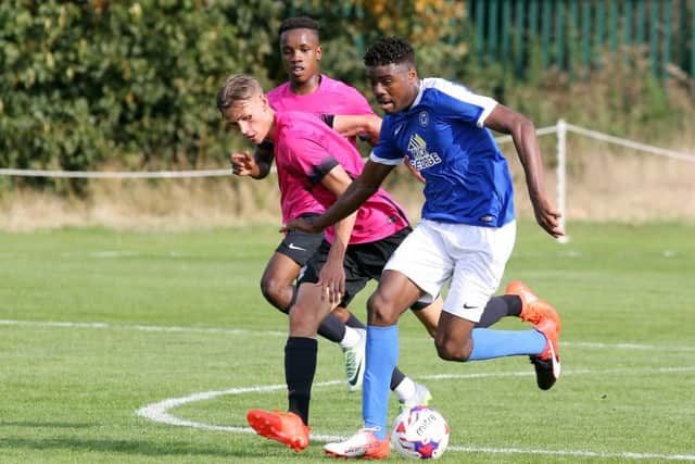 Nathan Oduwa on the attack for Posh reserves against Southend. Photo: Joe Dent/theposh.com.