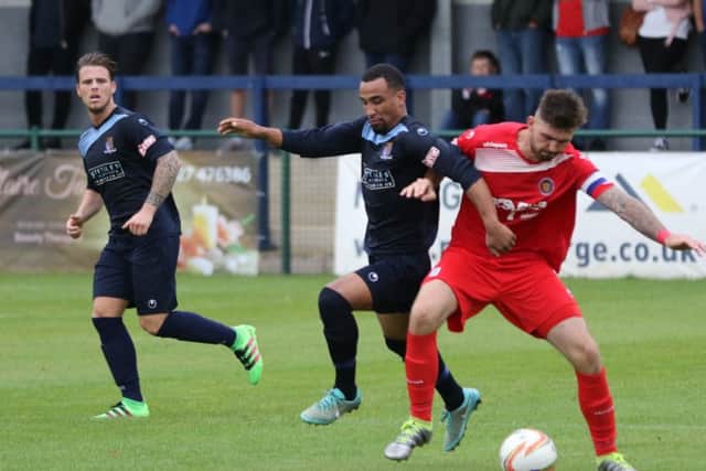Action from Stamford's FA Cup win over St Neots. Photo: Geoff Atton.