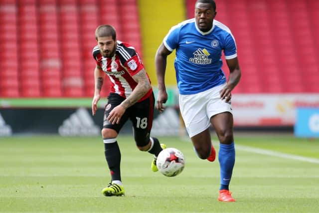Jerome Binnom-Williams on the attack for Posh at Sheffield United. Photo: Joe Dent/theposh.com.