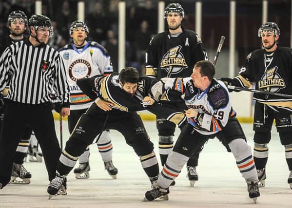 Phantoms player Will Weldon (right) took part in a scrap at MK.