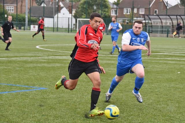 Action from Netherton Reserves 0, Riverside 2, at the Grange. Photo: David Lowndes.
