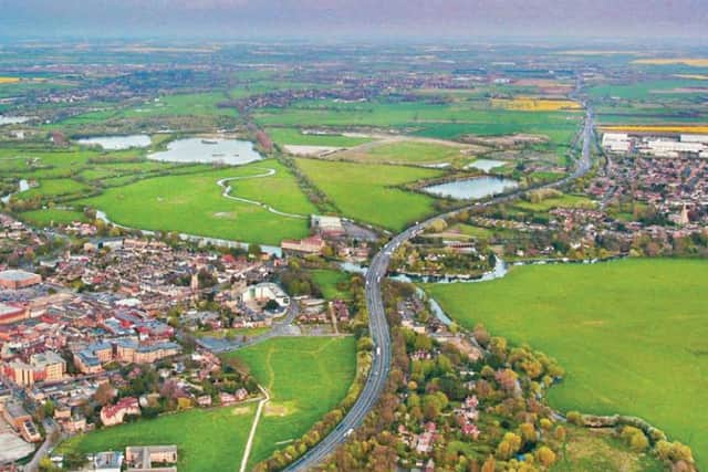 Aerial view of the A14 near Huntingdon