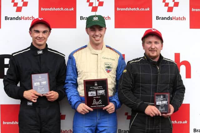 Benn Tilley (left) on the podium at Brands Hatch.
