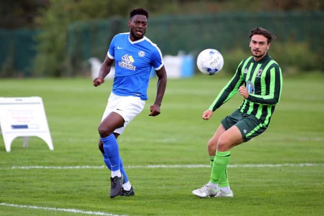 Ricardo Santos in action for Posh Under 23s against Wimbledon. Photo: Joe Dent/theposh.com.