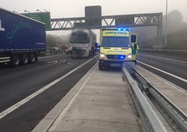 The scene of the crash on the A14 - PHOTO: @roadpoliceBCH