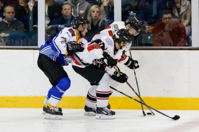 Connor Glossop battles with Bison's Dan Davies and Petr Polodna. Picture: Tom Scott