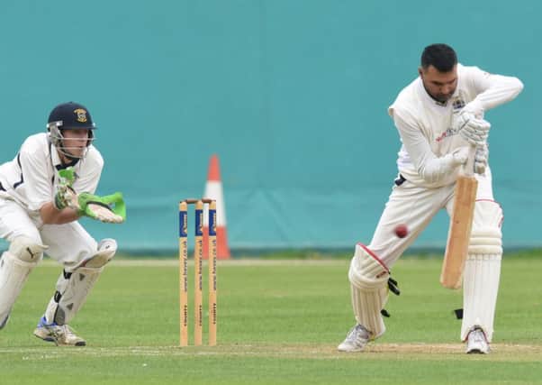 Peterborough Town's Ajaz Akhtar during his innings of 62 against Wellingborough. Photo: David Lowndes.