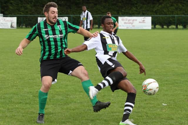 Laureano Da Silva on the ball for Peterborough Northern Star against Blackstones. Photo: Tim Gates.