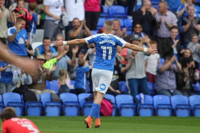 Posh star Marcus Maddison celebrates his equaliser against Walsall. Photo: Joe Dent/theposh.com.