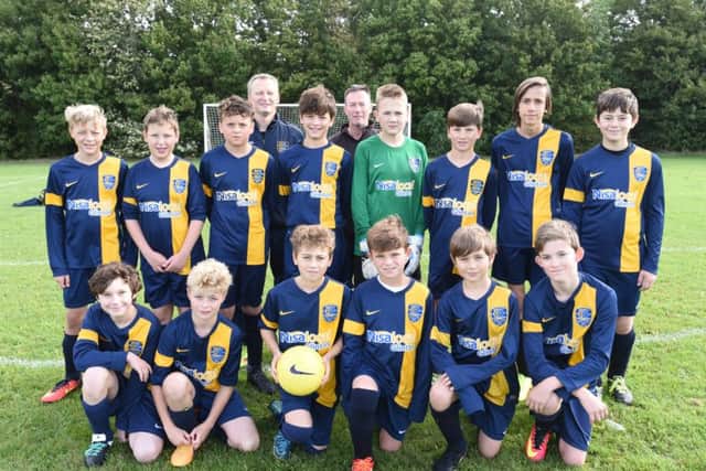 Glinton & Northborough Amber Under 13s are pictured before their 8-0 defeat by Werrington. from the left are, back, Tom Steward, James Smith, James Connell, Terry Smith, Callum Yates, Andy Sandel, Oliver Hill, Finlay Ribbons, Isaac Woodfield-Mills, Thomas Paul,  front, Jonathan Hook, Max Sambells, Joe Sandel, Jamie Crowson, Luke Gill and Jack Crane.